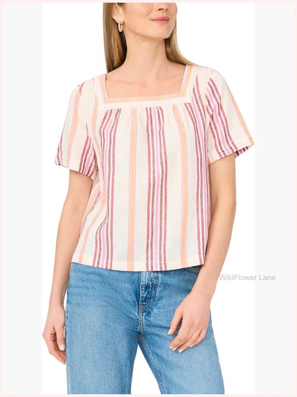 Square Neck Short Sleeve Blouse - Polished & Modern